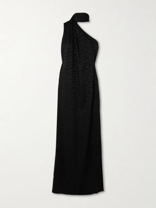 One-Shoulder Scarf-Detailed Silk-Blend Jacquard Gown