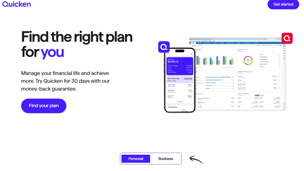 Website screenshot of Quicken (March, 2025)