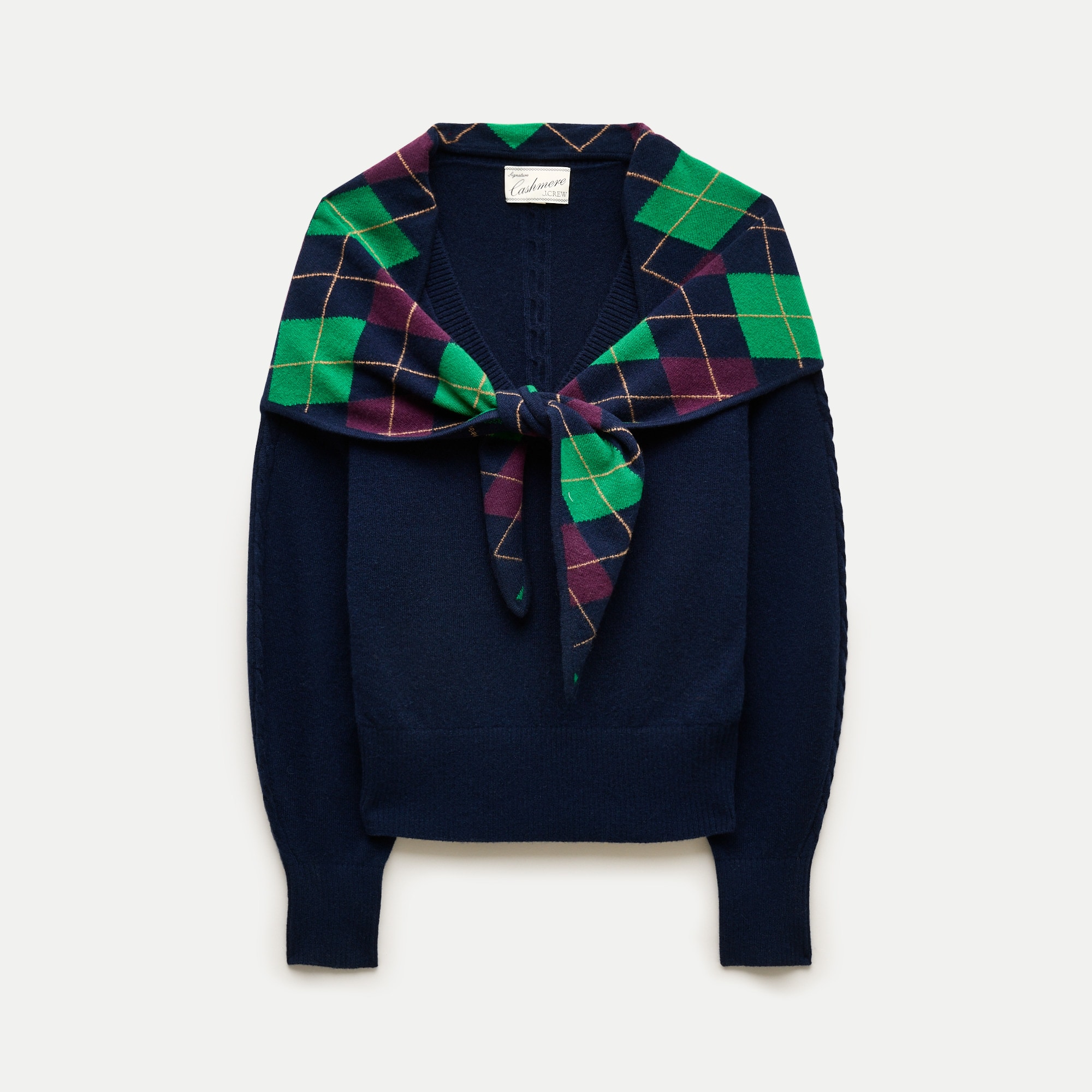 Cashmere V-Neck Sweater With Argyle Scarf