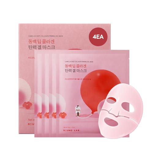 Round Lab Camellia Collagen Mask, 30min Hydrogel Mask, Quick Hydration, Firming&amp;amp;pore Minimizing, for Sensitive Skin, Micro Molecule Collagen, Facial Mask, 34 G/1.19 Fl Oz 4ea