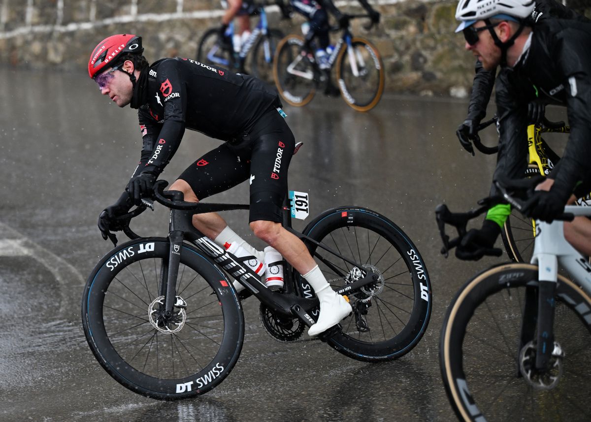 A BMC Masterpiece road bike being ridden by Marc Hirschi