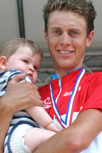Niki Terpstra and his young son.