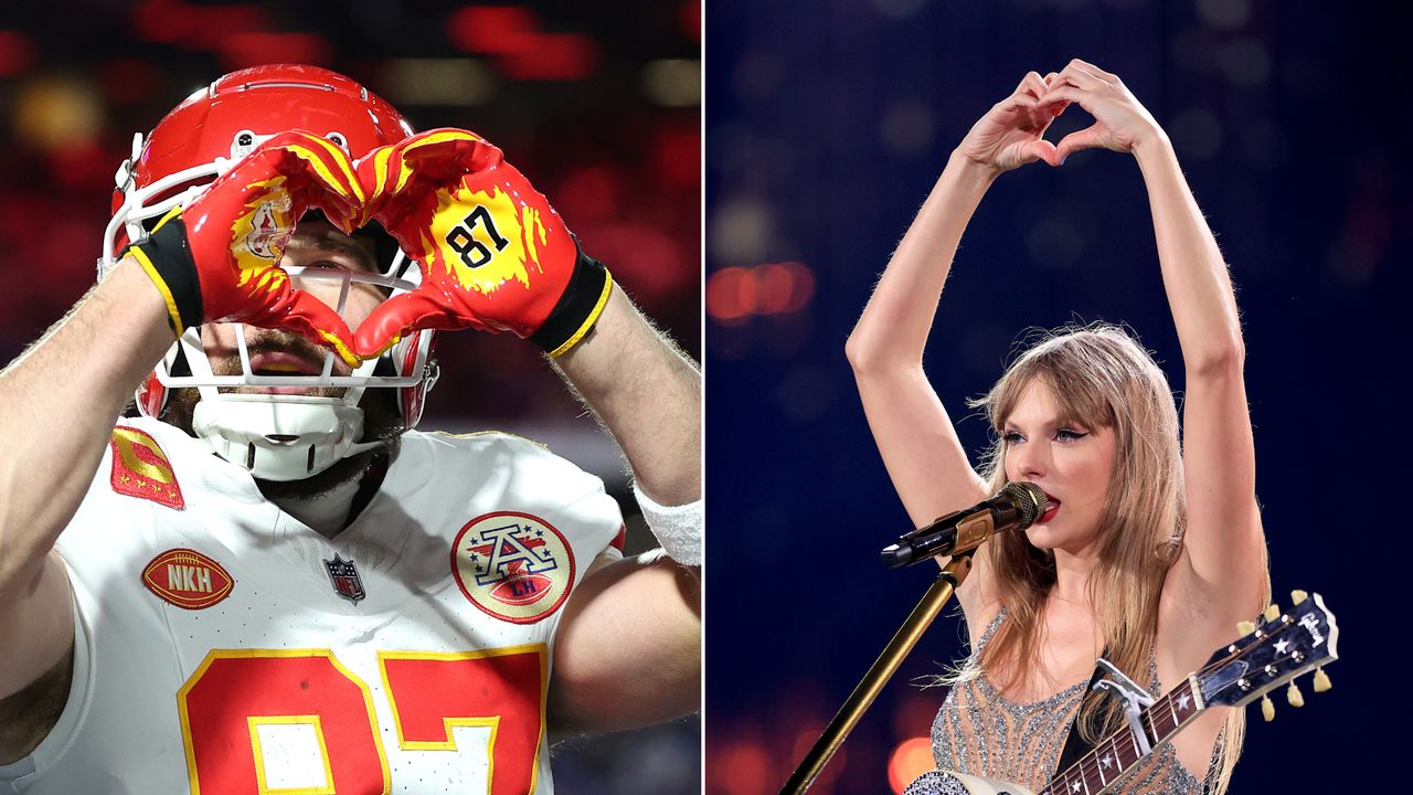 Travis Kelce and Taylor Swift heart hands