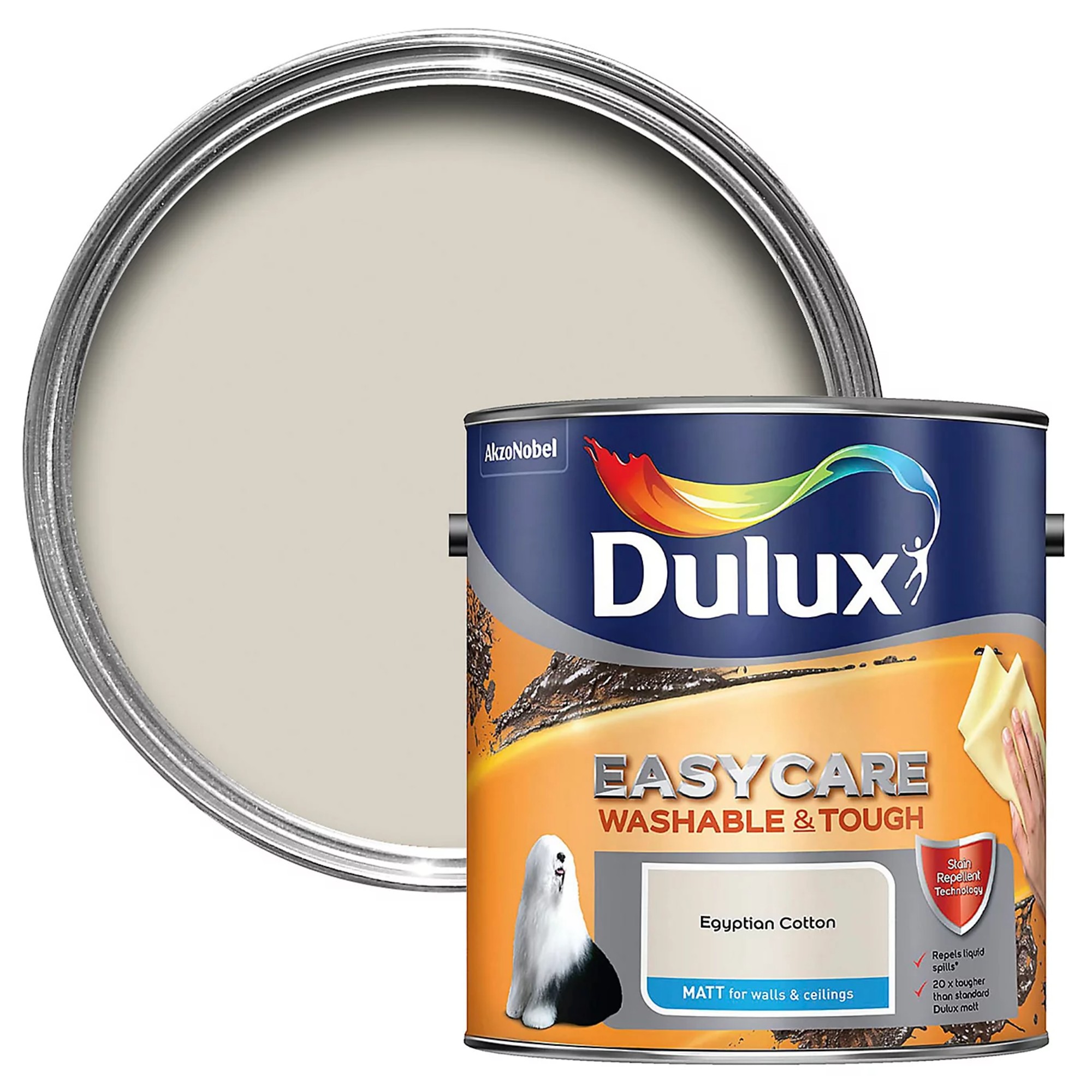 Dulux Easycare Washable & Tough Egyptian cotton Matt Wall & ceiling Emulsion paint, 2.5L