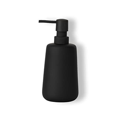 Abbi Nimo Matte Black Ceramic Soap Dispenser, 13 Oz Refillable Bathroom or Kitchen Countertop Dispenser With Soft Touch Rubber Coating