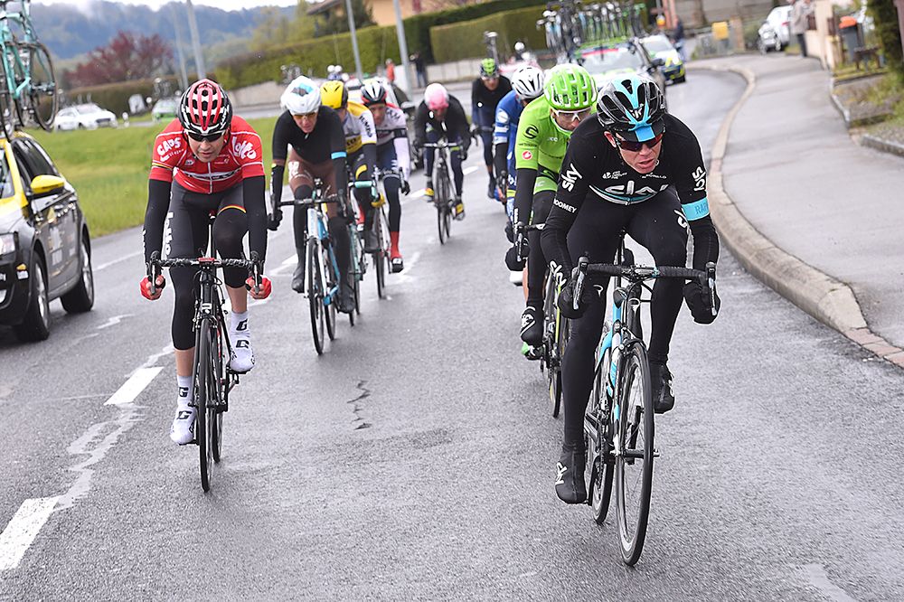 Chris Froome (Sky) in the day's early break on the final stage of the Tour de Romandie.
