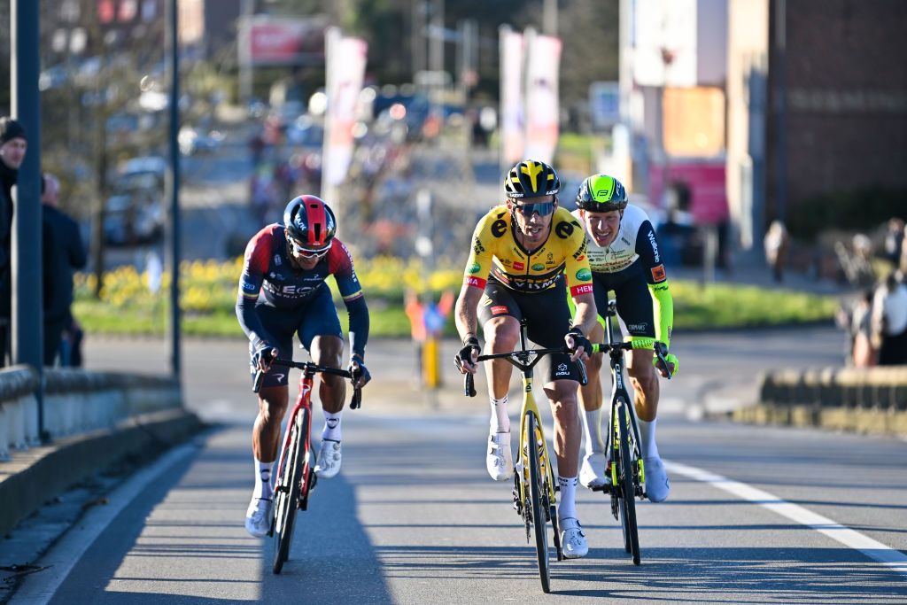 Illustration picture shows the pack of riders in action during the KuurneBrusselsKuurne one day cycling race 1951 km from Kuurne to Kuurne via Brussels Sunday 27 February 2022 BELGA PHOTO POOL ERIC LALMAND Photo by POOL ERIC LALMANDBELGA MAGAFP via Getty Images