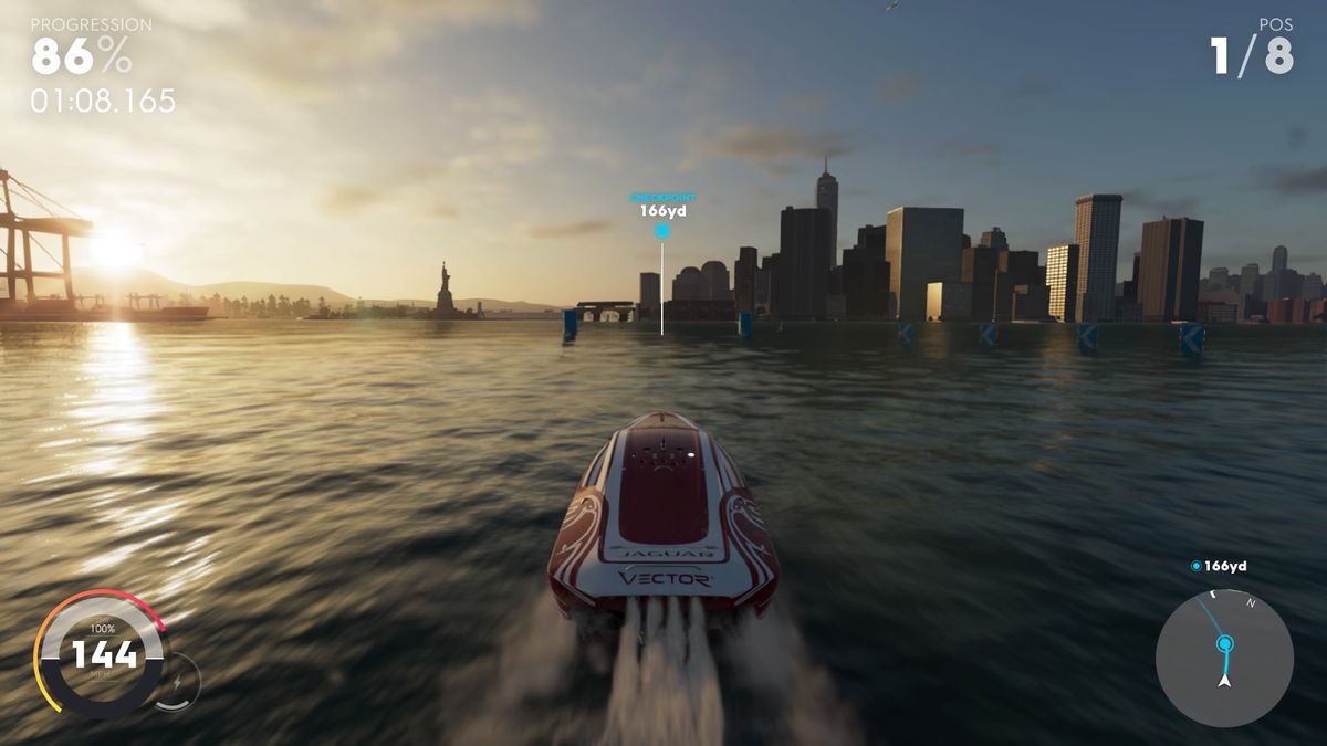 Pushing forwards on the left analog stick will give you extra speed in a powerboat, but reduce handling