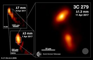 The Event Horizon Telescope's successively magnified views of a quasar dubbed 3C 279.