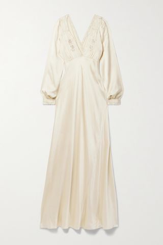 Fiora Broderie Anglaise-Trimmed Silk-Satin Maxi Dress