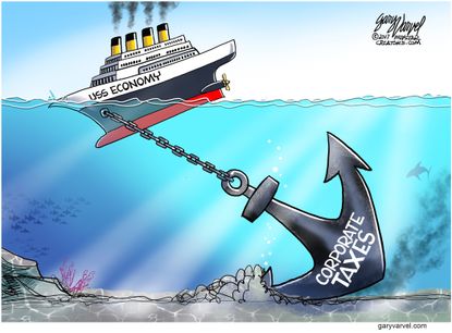 Political cartoon U.S. economy corporate taxes