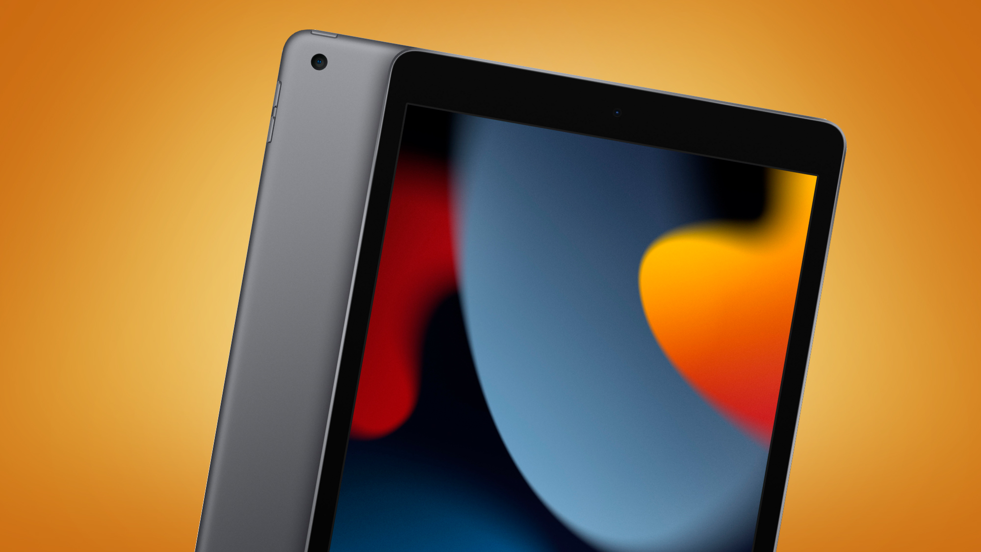 The 9th gen iPad on an orange background