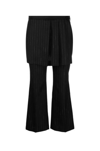 skirt-overlay pinstriped straight-leg trousers