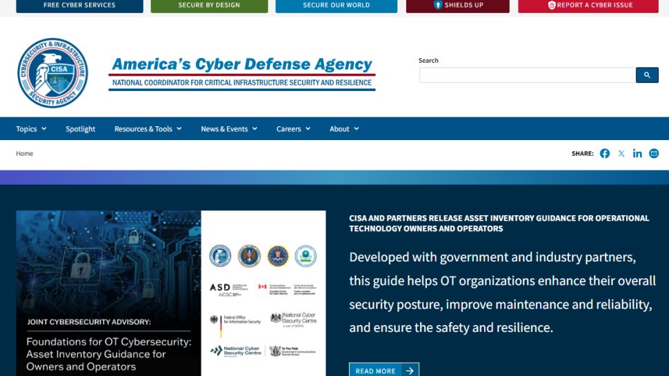 Website screenshot of CISA (August, 2025)