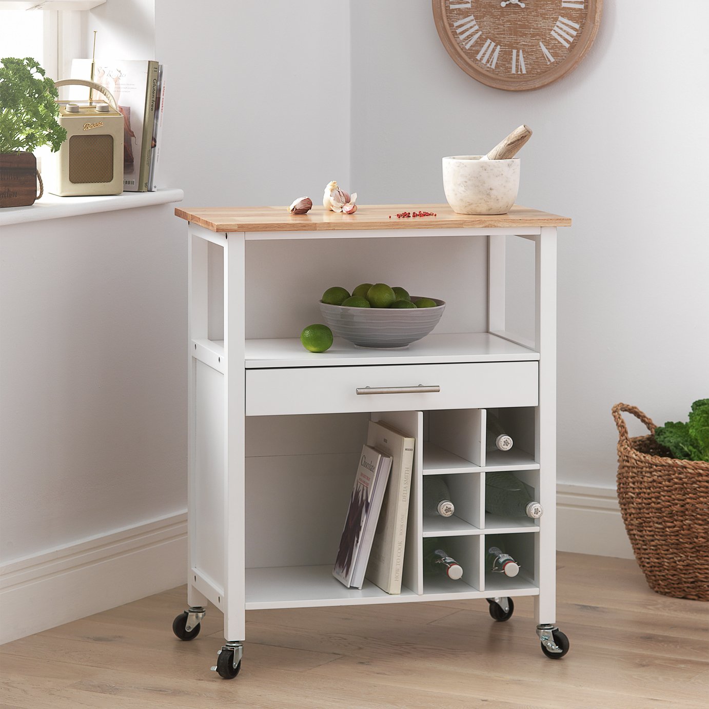 Argos Home Wooden Kitchen Trolley With Wine Rack - White
