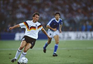 Lothar Matthaus on the ball for West Germany in the 1990 World Cup final against Argentina.