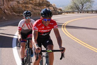 Alberto Contador and a Polartec-Kometa camp guest set a quick pace up Mt. Lemmon outside of Tucson