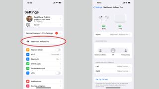 iOS 16 settings showing new AirPods shortcut