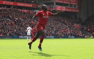 Sadio Mane celebrates a goal against Burnley