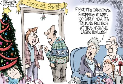 Political Cartoon U.S. Peace on Earth Politics Christmas