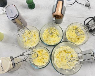 Image of all mixers used for testing during whipped cream test