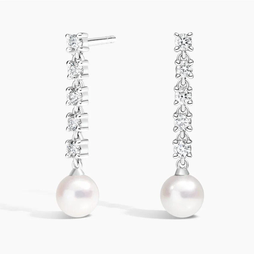 brilliant earth, Cultured Pearl and Lab Diamond Tennis Earrings