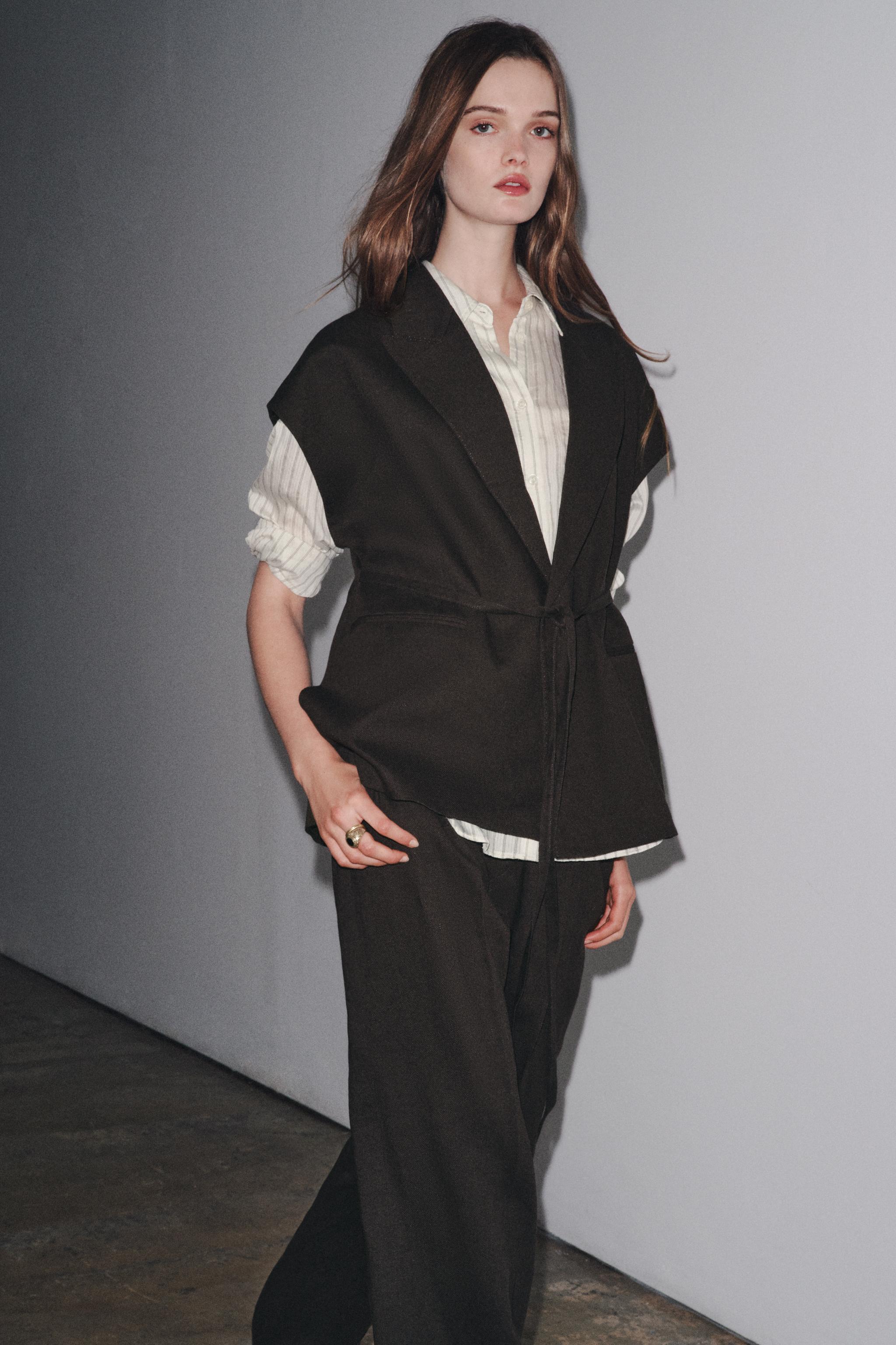 Zw Collection Linen Blend Double-Breasted Waistcoat