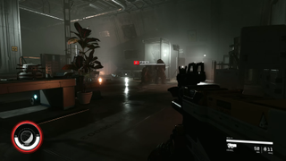 A gunfight in a grey warehouse