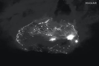 Maxar Technologies' WorldView-3 satellite captured this panchromatic image of lava inside the Hawaiian volcano Kīlauea on the night of Sept. 30, 2021.