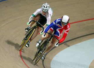 PRUSZKOW, POLAND - MARCH 27: Victoria Pendleton of Great Britain leads Kaarle McCulloch of Australia during the Women's Sprint Quarter-Finals at the UCI Track Cycling World Championships at the BGZ Arena on March 27, 2009 in Pruszkow, Poland. (Photo by Clive Rose/Getty Images)