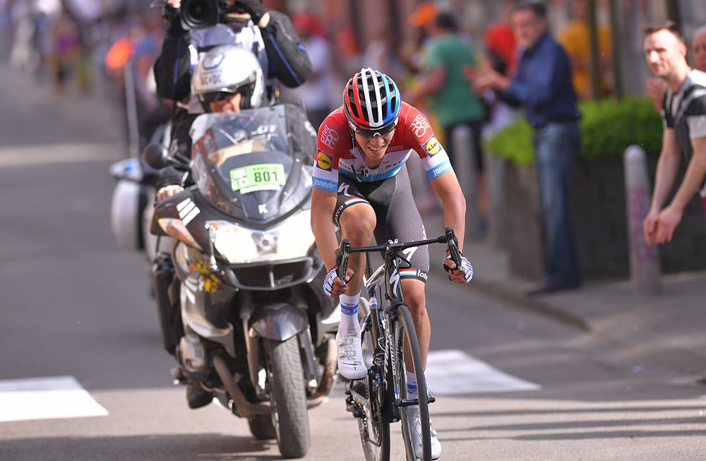 Bob Jungels (Quick-Step Floors) on his way to winning 2018 Liege-Bastogne-Liege