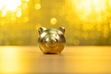 golden piggy bank with golden lights in the background