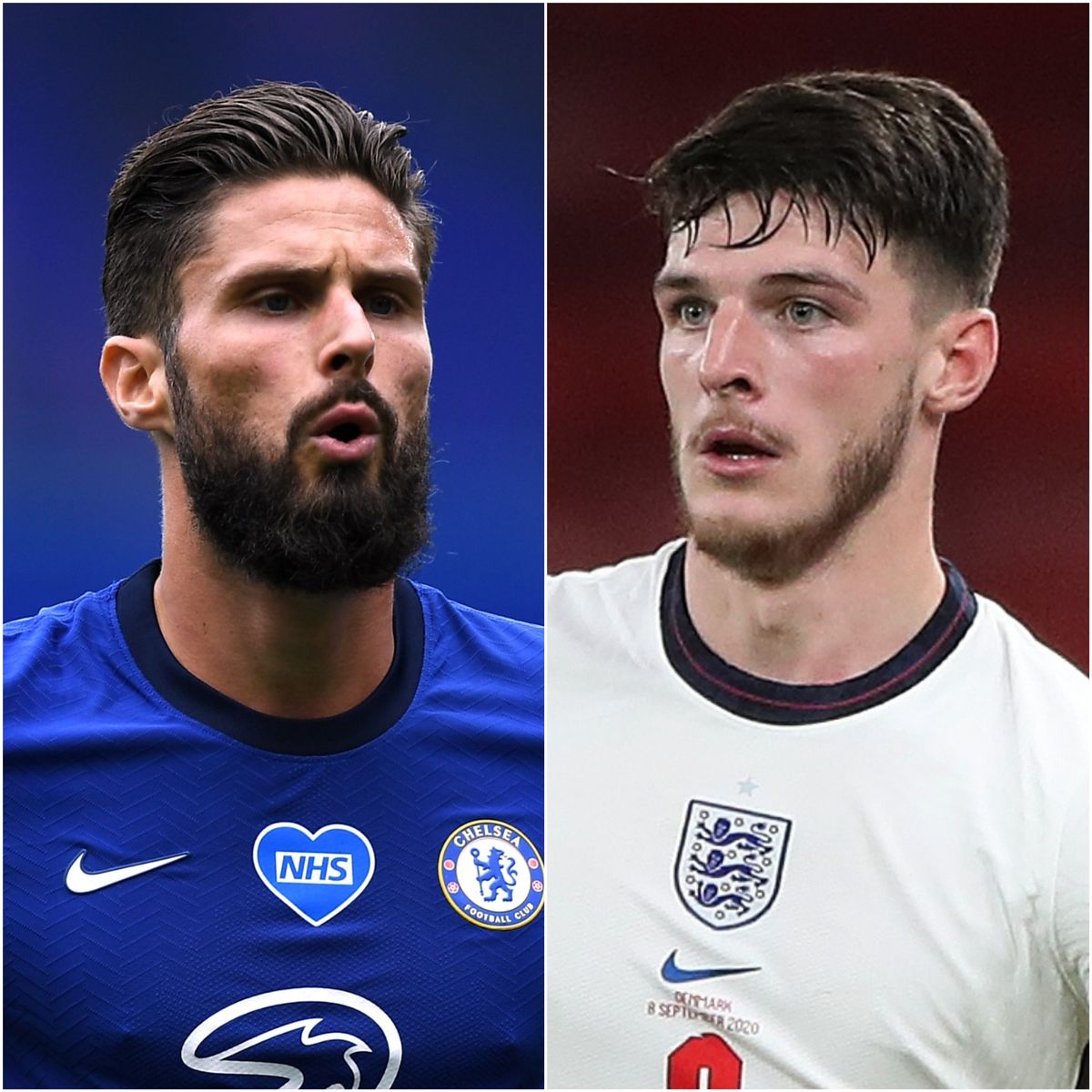 Olivier Giroud and Declan Rice