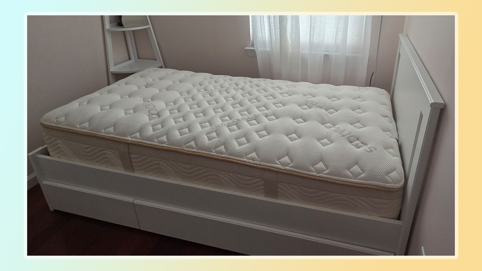 The Saatva Memory Foam Hybrid Mattress in our tester's bedroom
