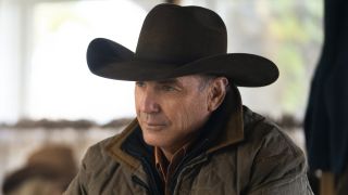 John Dutton in cowboy hat in diner on Yellowstone