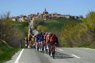 LEITZA SPAIN APRIL 04 Brandon Rivera of Colombia and Team INEOS Grenadiers leads the peloton during the 62nd Itzulia Basque Country 2023 Stage 2 a 1938km stage from Viana to Leitza UCIWT on April 04 2023 in Leitza Spain Photo by David RamosGetty Images