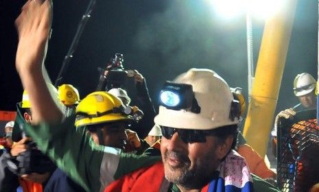 The protective lenses that guarded the miners&amp;#039; eyes from the sun, seen here on the last miner rescued, were donated by Oakley, a California-based company.