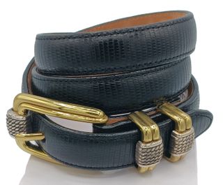 Brighton Belt Womens Sz 32 M L Black Leather Snakeskin Brass Buckle Vintage New