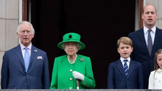 Queen Elizabeth II with Prince William, Duke of Cambridge, Prince George of Cambridge and Prince Charles, Prince of Wales