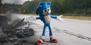 Sonic The Hedgehog throwing his arms open in surprise