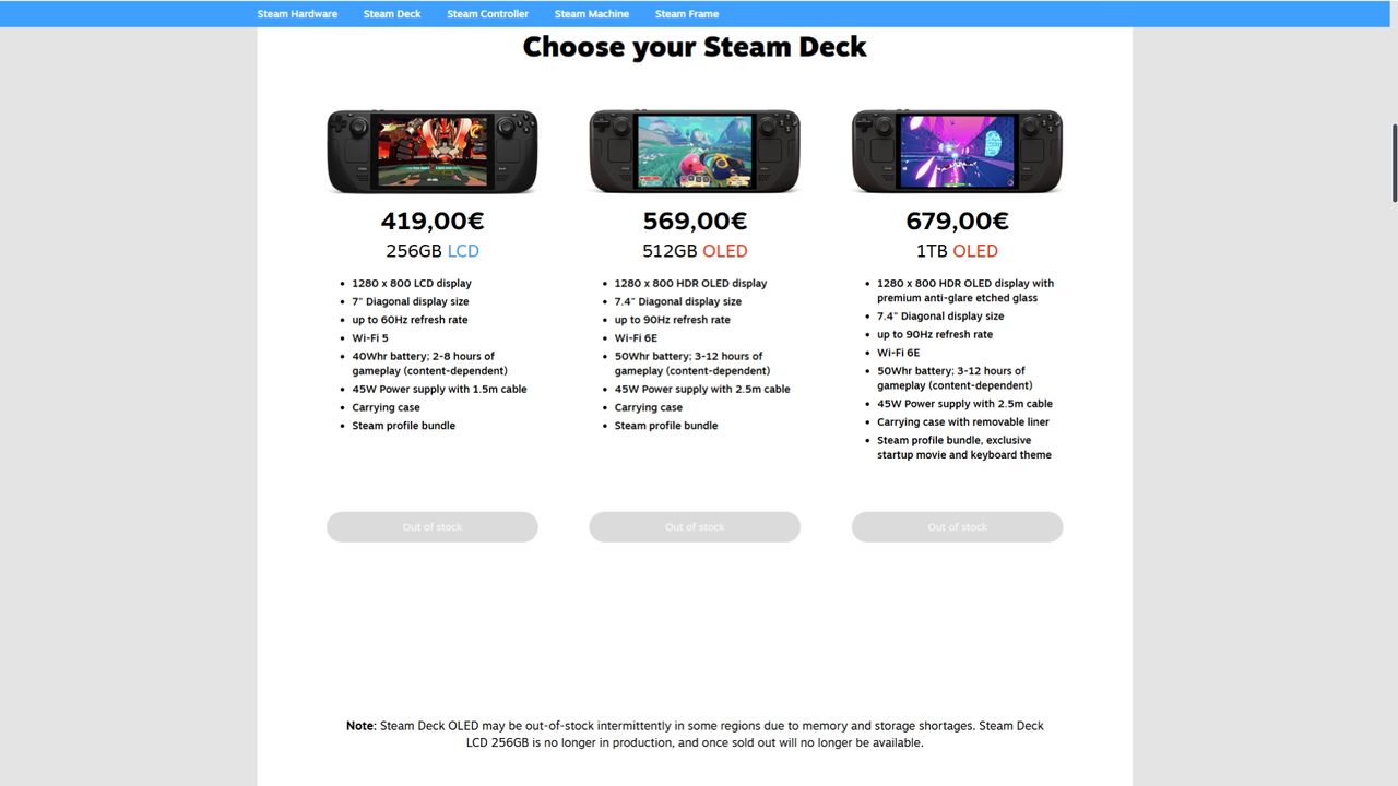 Steam Deck store page in Germany