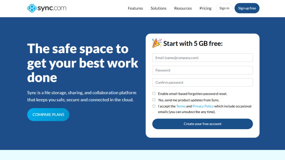 Website screenshot of Sync (August, 2025)