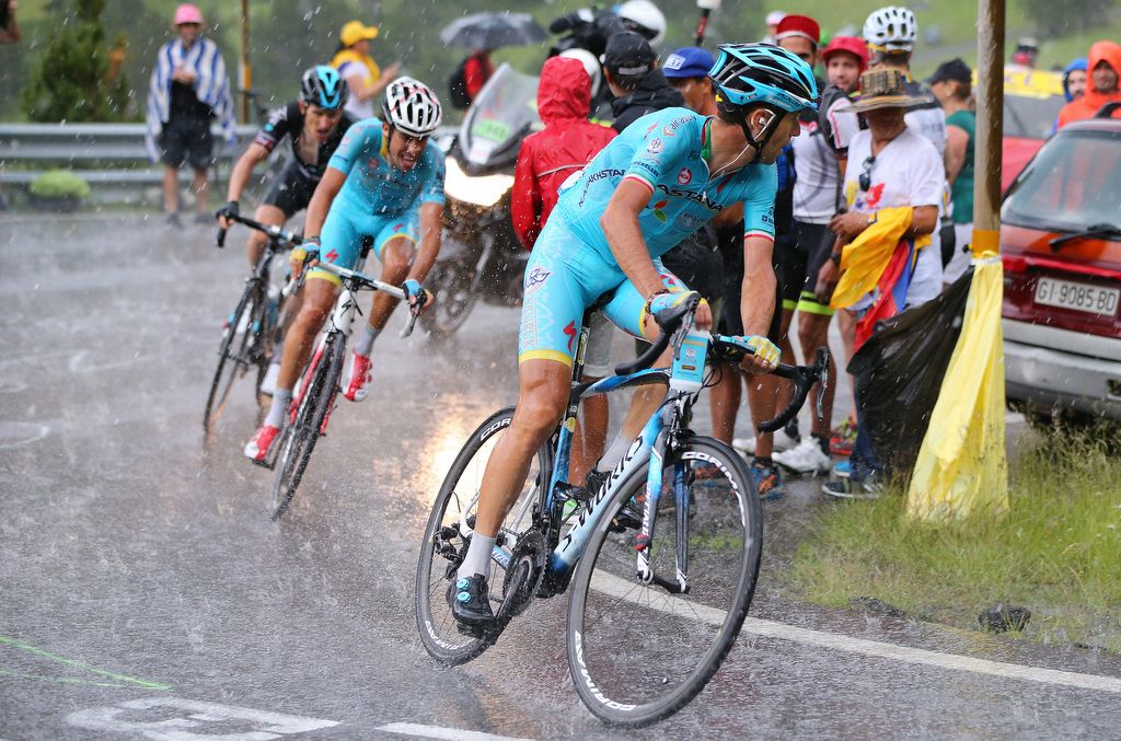 Vincenzo Nibali leading Fabio Aru (Astana) up the climb to Andorre