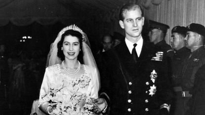 Prince Philip, Queen Elizabeth during their wedding day at Windsor Castle