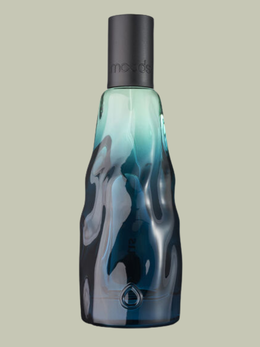 A blue glass bottle of room sprayfrom Moods