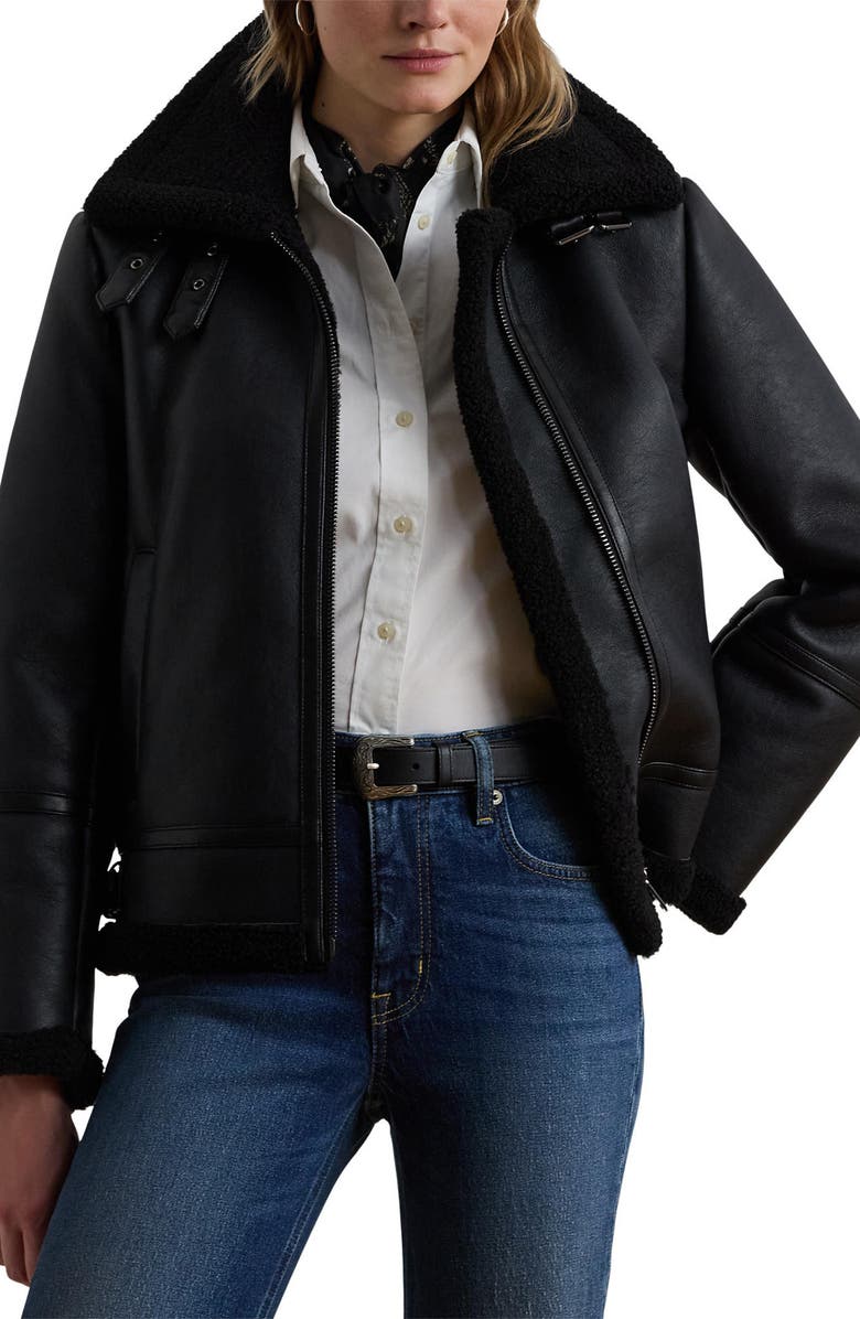Faux Leather &amp;amp; Faux Shearling Bomber Jacket