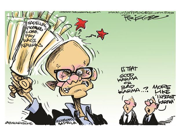 Editorial cartoon Nadella Microsoft women pay