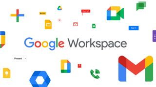 Google Workspace logo and branding with Gmail, Docs, Meet icons.