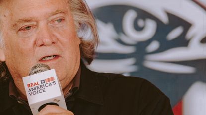 Conservative political strategist Steve Bannon, former advisor to US President Donald Trump, addresses Turning Point's annual AmericaFest conference, in remembrance of late right-wing political activist Charlie Kirk, in Phoenix, Arizona on December 19, 2025. Kirk was shot dead on a Utah college campus in September, sparking a wave of grief among conservatives, and threats of a clampdown on the "radical left" from President Donald Trump. (Photo by Olivier Touron / AFP via Getty Images)