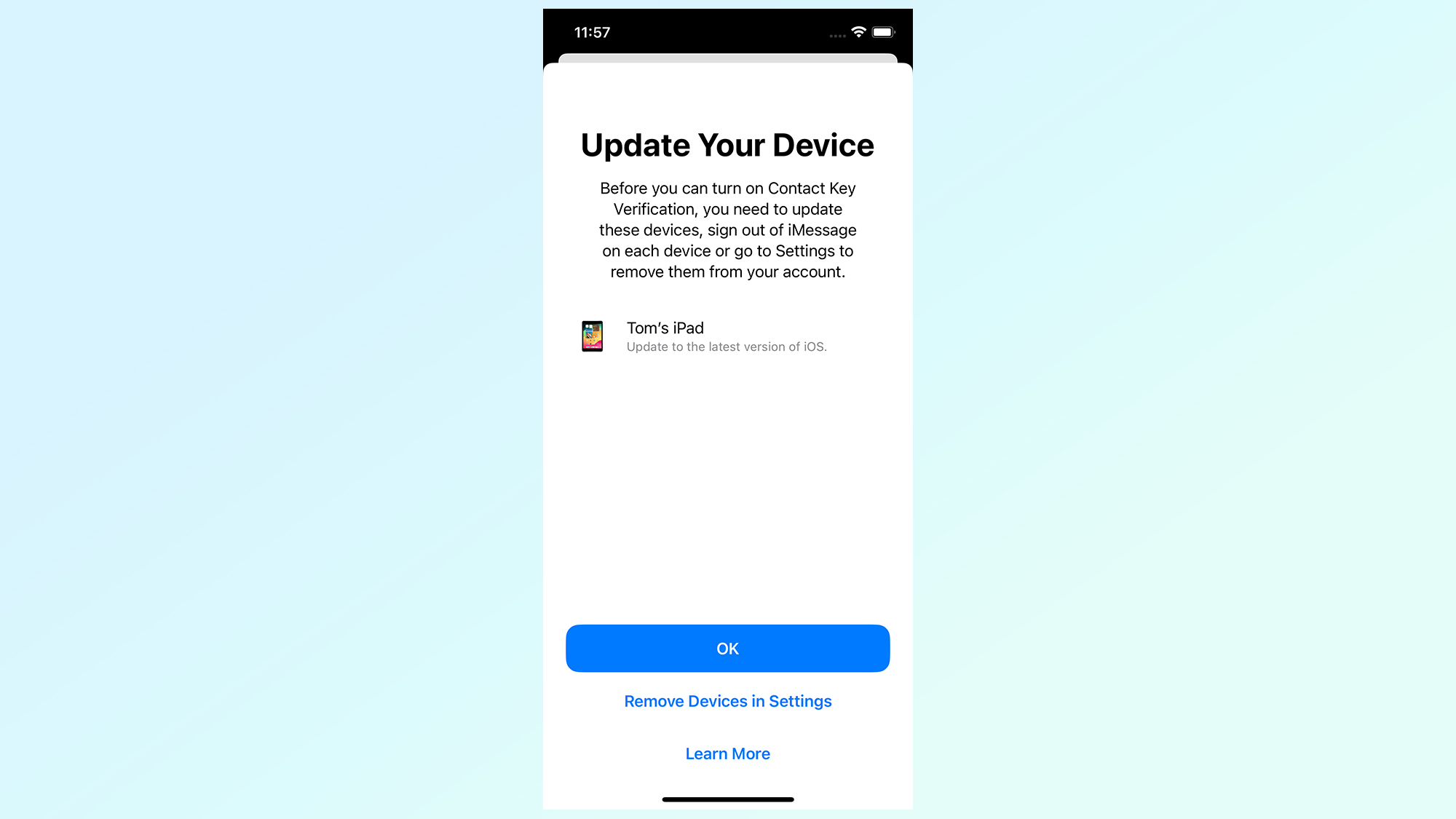 iOS 17.2 Verificación de la clave de contacto para iMessage